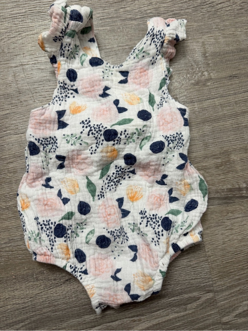 Starting Out Floral Muslin One-Piece Romper - White, Pink & Navy